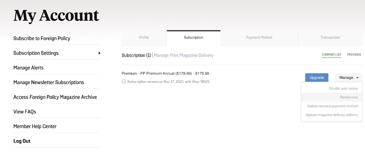 Change or cancel my subscription – Foreign Policy
